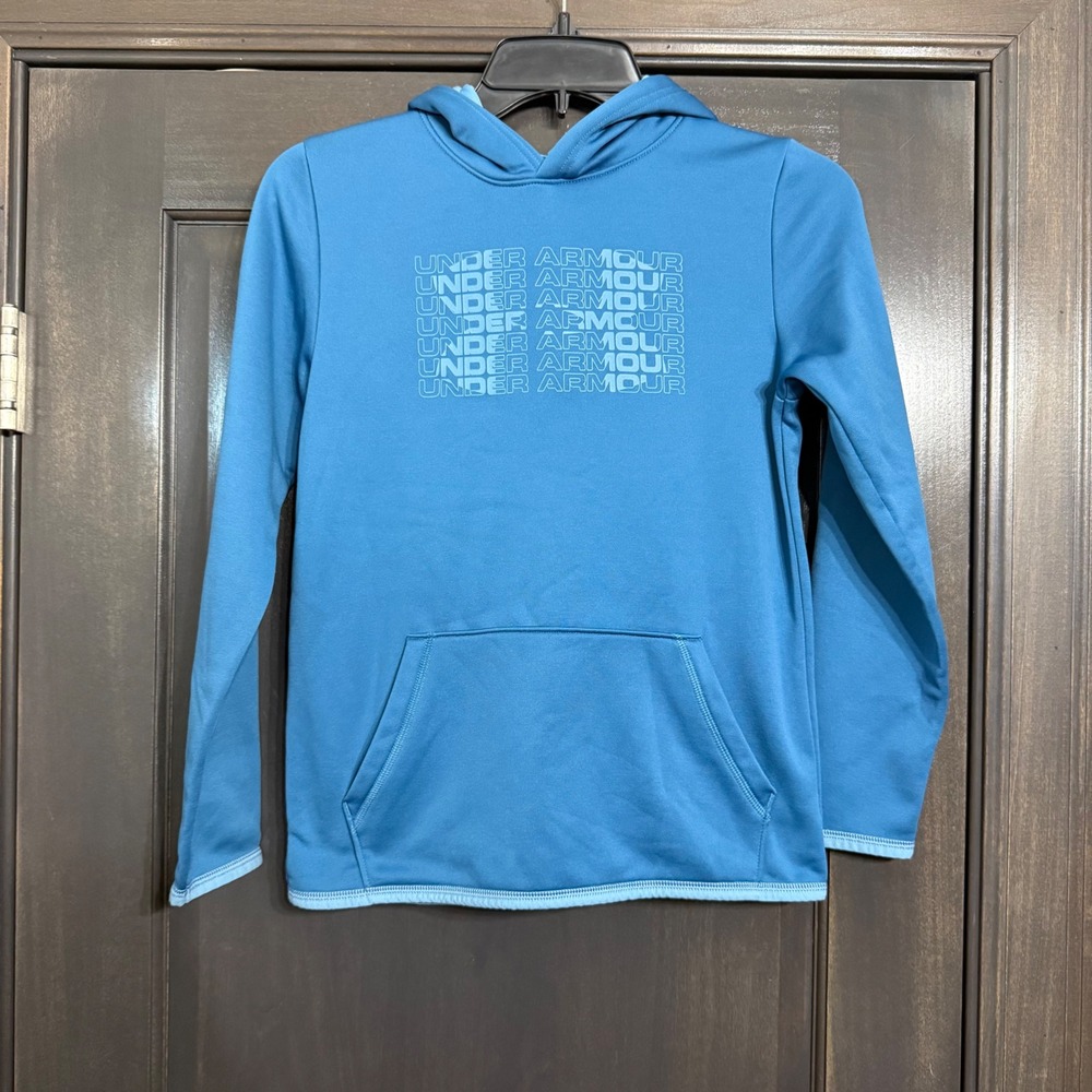 Under Armour ColdGear Youth Medium Blue Stacked Logo Loose Fit Fleece Hoodie